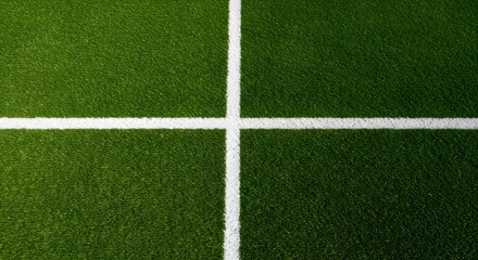 Obraz premium Thick horizontal white painted line is running across green grass turf in flat vector illustration, a well-maintained green grass field with a thick white line running horizontally across the center.