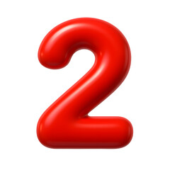 Glossy red number two 3D icon isolated on transparent background