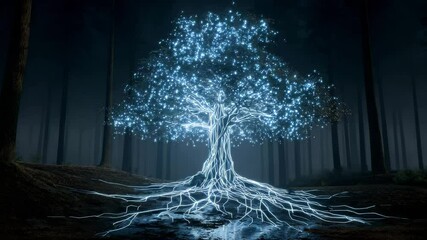 Futuristic glowing digital tree in dark forest
- Powered by Adobe