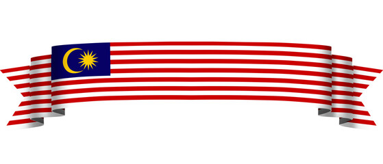 Malaysian flag ribbon banner isolated on transparent background. PNG. Malaysian flag PNG. Malaysian long flag ribbon for celebration, decoration, etc.