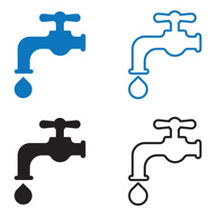 Water tap icon set. Water tap solid and line icon design. vector illustration. eps file.