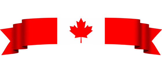 Canada flag ribbon banner isolated on transparent background. PNG. Canada flag PNG. Canadian long flag ribbon for celebration, decoration, etc.