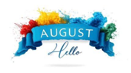 Hello August Vibrant Color Splash Ink Ribbon Design
