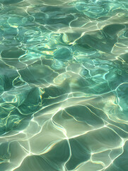 Obraz premium Top view of smooth water ripples on a light green background featuring clear gentle waves and a calm minimal aesthetic