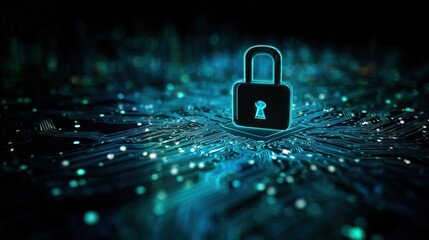 Digital Security Concept with Light Effects and Lock Icon on Technology Background.