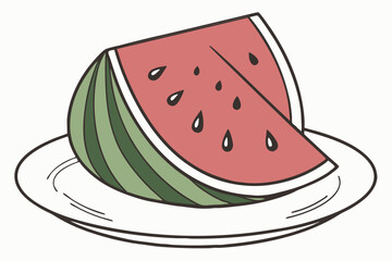 Flat design illustration of a single watermelon slice with seeds