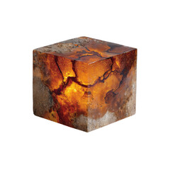 Illuminated Amber Resin Cube Modern Art Sculpture with Glowing Interior