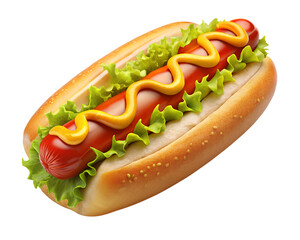 hot dog with mustard and ketchup isolated on transparent background