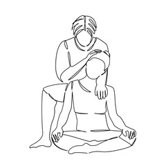 One continuous single drawing line art flat doodle neck, pain, stretching, woman, physical therapy, muscle, chiropractor. Isolated image hand draw contour on a white background, hand drawn, not AI