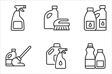 Cleaning products icon set. household cleaning and housekeeping thin line symbol. vector illustration on white background