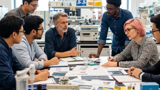 Diverse Research Team Collaborates on Scientific Data Analysis in Lab - Powered by Adobe