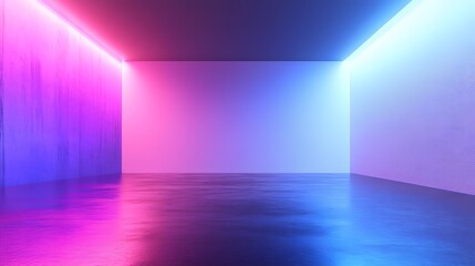 Empty room lit with vibrant neon lights.