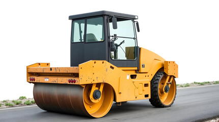 Fototapeta premium Road roller performing compacting operation on newly laid asphalt surface