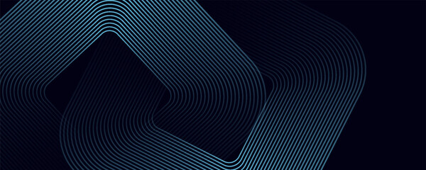 Abstract blue glowing geometric lines on dark background. Modern shiny blue rounded square lines pattern. Futuristic technology concept. Suit for poster, cover, banner, presentation, website, flyer