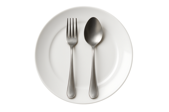 Dining setup with cutlery on plate isolated on transparent background