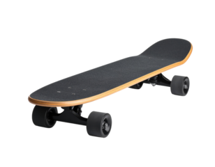 
A sleek dark skateboard poised for action representing urban recreation youthful freedom and street style.