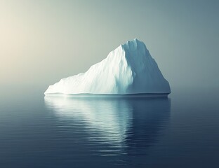 Solitary iceberg, calm sea.  A large, pristine iceberg floats on a still ocean.  Gentle light bathes the scene