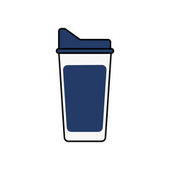Simple graphic icon of a reusable tumbler or shaker bottle with a dark blue lid and body. Ideal for hydration, fitness, and eco-friendly themes.