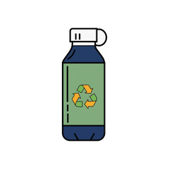 Reusable water bottle with a recycling symbol. Promotes eco-friendly living, sustainability, and waste reduction. Simple vector illustration.