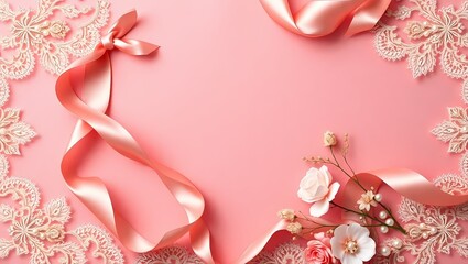 rose and ribbon on pink background