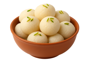 Indian dessert rasgulla with pistachio topping isolated on transparent background