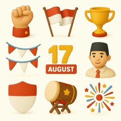 Collection of colorful, 3d icons for a national celebration.