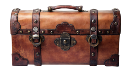 Antique leather suitcase with metal clasps