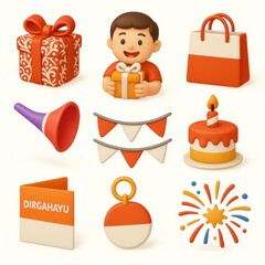 Colorful birthday celebration icons set.