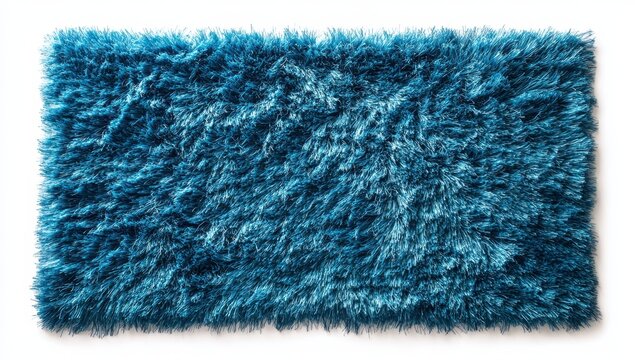 Teal shaggy rug on white background