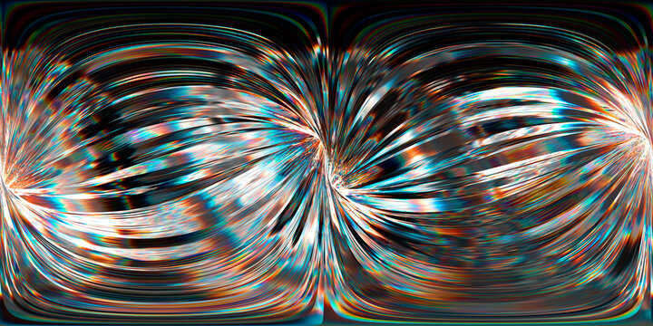 360 HDRI map with glowing streaks, prismatic flares, and high-energy motion distortion. Perfect for digital backdrops, sci-fi environments, and creative 3D compositions