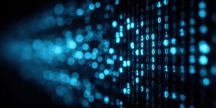 Abstract Digital Data Stream with Bright Blue Light Effect and Binary Code Flow. - Powered by Adobe