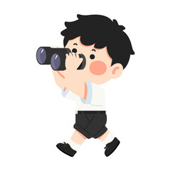 Illustration of a Boy Looking Through Binoculars