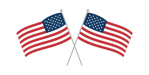 Crossed american flags on white background symbolizing patriotism, national pride, unity, and celebration of independence day in usa