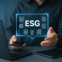 Projected esg acronym with related icons.