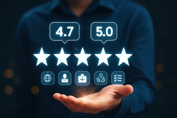 High ratings displayed in a hand.