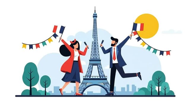 Bastille day festive celebration at eiffel tower vector design