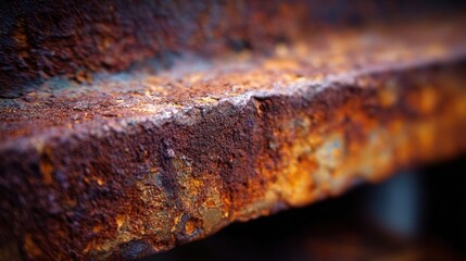 Extreme close up of rusted iron surface with corrosion and weathering textures detail.