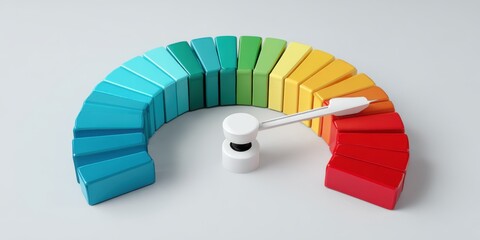 Colorful circular meter with rainbow gradient indicating measurement or level progress.