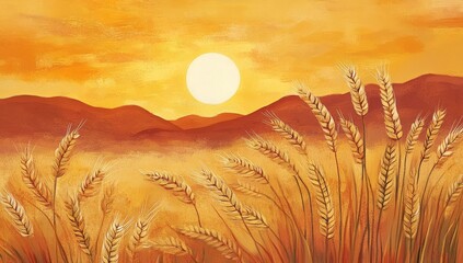 Golden Wheat Field Sunset Landscape (2)