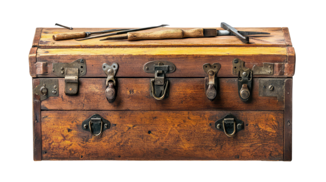 Antique wooden tool chest with old-fashioned