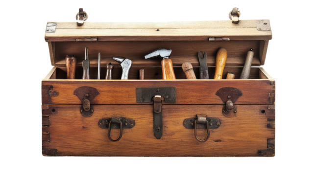 Antique wooden tool chest with old-fashioned