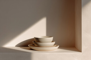 collection of minimalistic tableware displayed elegantly on clean ultrabright background