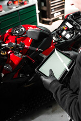Motorcycle system diagnostic, scanning for faults across engine, electrical, and sensor modules to...