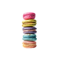 Colorful macarons stacked isolated on a transparent background, in a PNG format