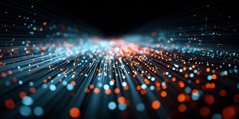 Vibrant Abstract Digital Data Stream with Bright Light Particles and Dynamic Motion Effect.