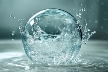 Transparent water orb created by splash, suspended mid-air, high-speed photo style
