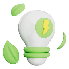 Green energy light bulb with eco leaf symbol bright electric power sustainable future clean technology innovation concept solar charge spark battery safe life icon environment globe reduce protect