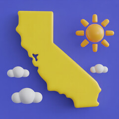 California, state, map, sun, clouds, blue, yellow, USA, west, weather, travel, cheerful, summer, cartoon, icon, illustration, bright