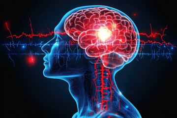 Vector showing brain waves and seizure activity explained with labels for epilepsy education