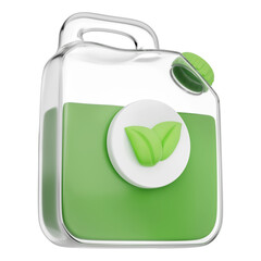 Green fuel container with liquid bioenergy and clean power symbol eco concept modern design jug with handle and cap for sustainable energy future and environmental protection icon